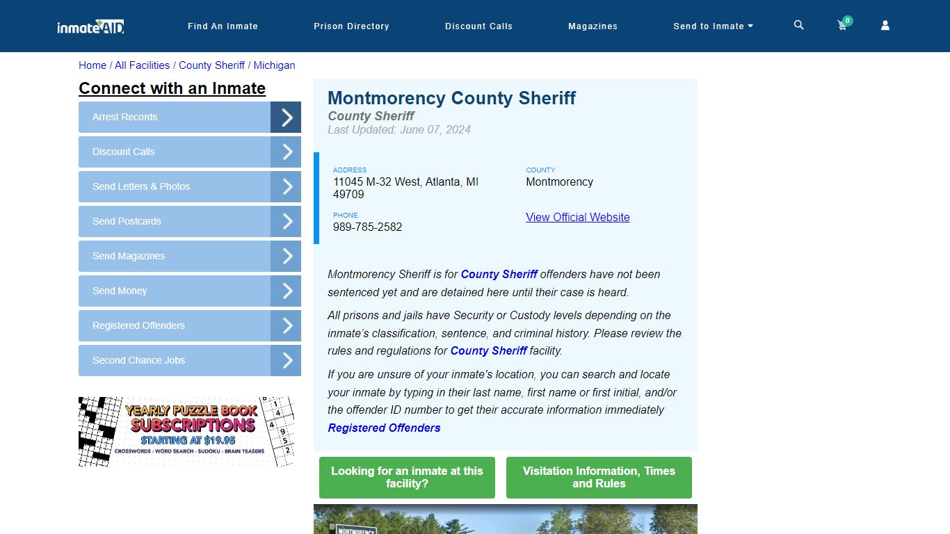 Montmorency County Sheriff & Arrest Search - InmateAid